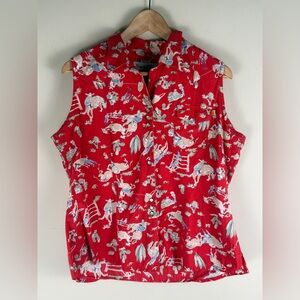 Desert Diva Sherry Holt Vintage Western Cowboy Cactus Red Snap Button Shirt LG